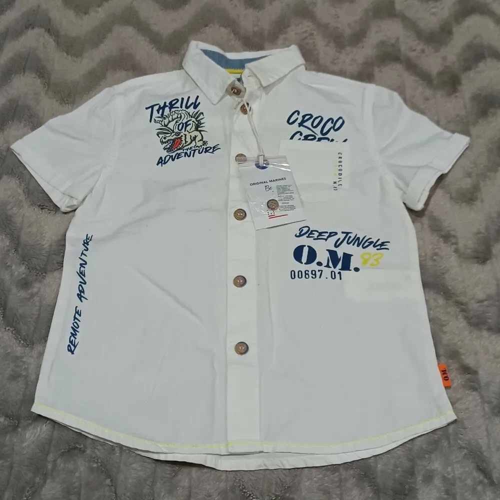 Original Marines Toddler Boys 3-4 White Thrill Of Adventure Button Up Shirt NWT